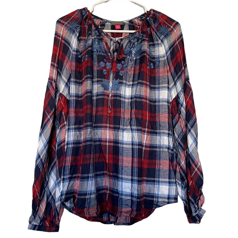 𝅺Vince Camuto Embroidered Blue and Red Peasant Blouse Size Small NWT - Picture 4 of 10